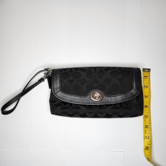 COACH Black Sateen Signature C Small Turn Lock Clutch Wristlet Hand Bag - Picture 3 of 10